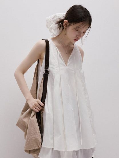 FUSSED Mist White Heavy Pleated Layered Splice Women&