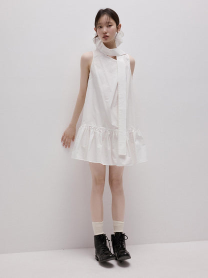 FUSSED Mist White Layered 3d Ribbon Tie A Line Women&