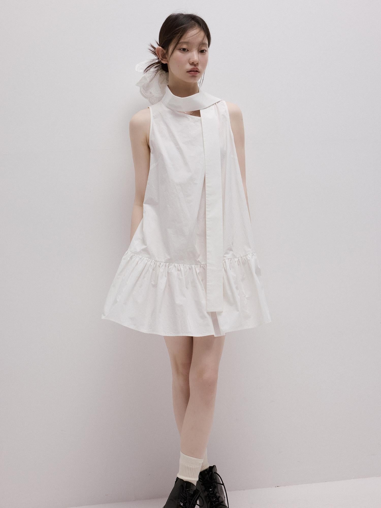 FUSSED Mist White Layered 3d Ribbon Tie A Line Women&