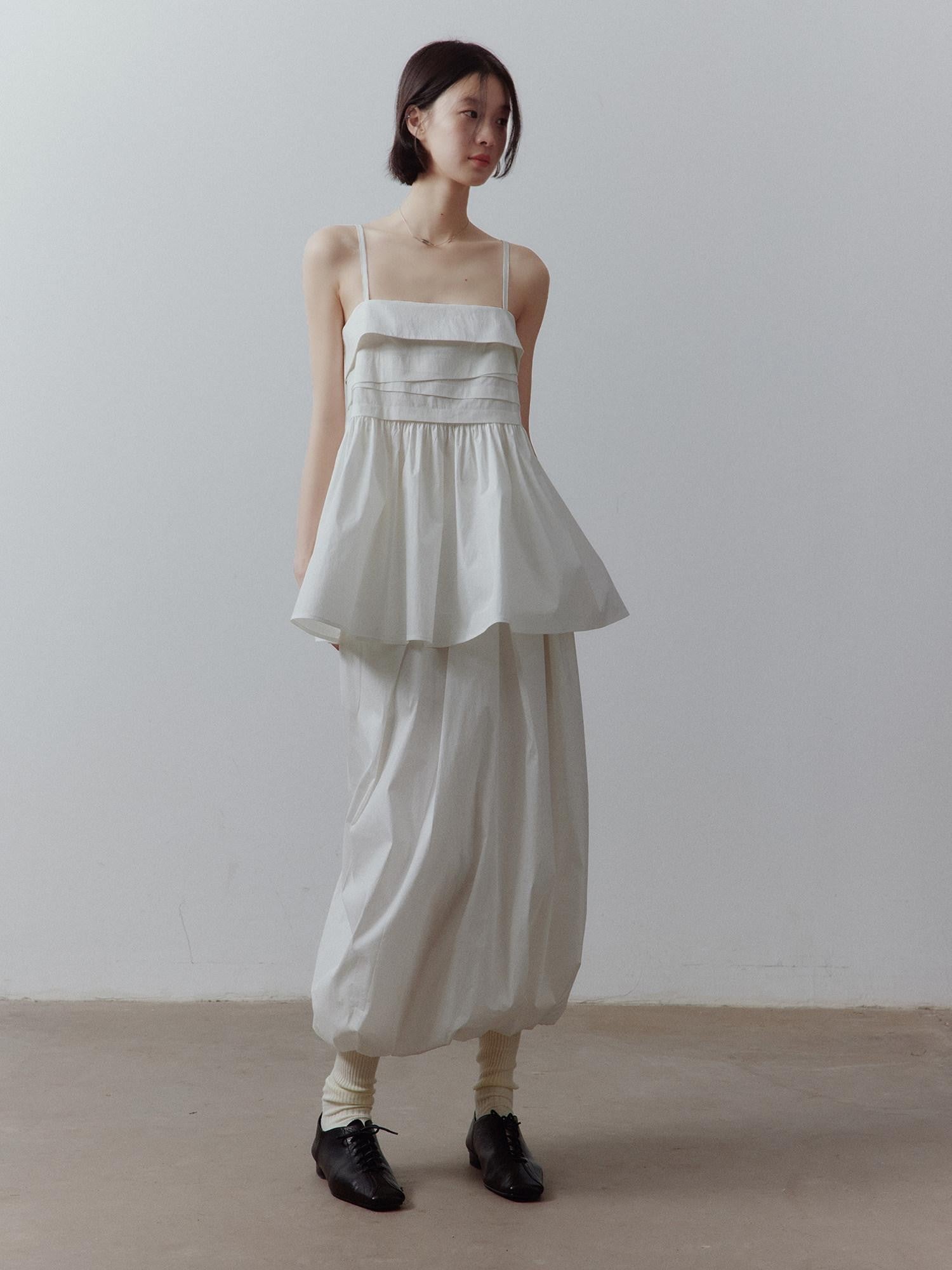 FUSSED Mist White Layered Patchwork Irregular Pleated Zipper Women&