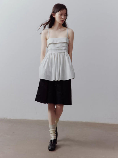 FUSSED Mist White Layered Patchwork Irregular Pleated Zipper Women&