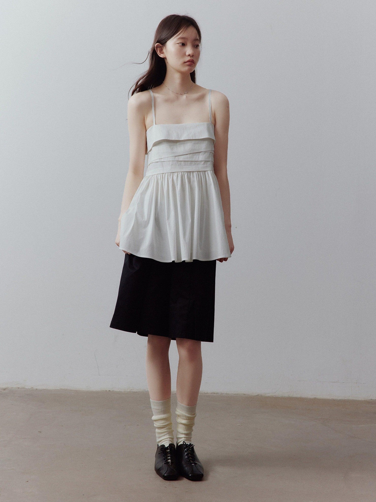 FUSSED Mist White Layered Patchwork Irregular Pleated Zipper Women&