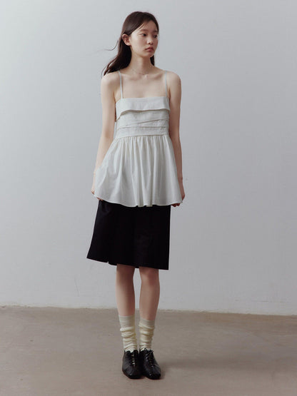FUSSED Mist White Layered Patchwork Irregular Pleated Zipper Women&