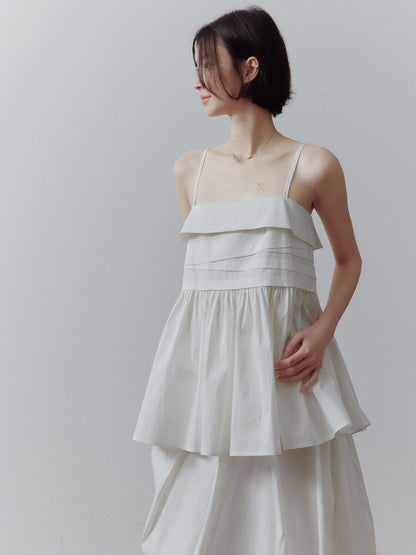 FUSSED Mist White Layered Patchwork Irregular Pleated Zipper Women&
