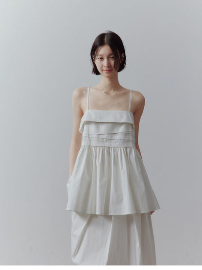 FUSSED Mist White Layered Patchwork Irregular Pleated Zipper Women&