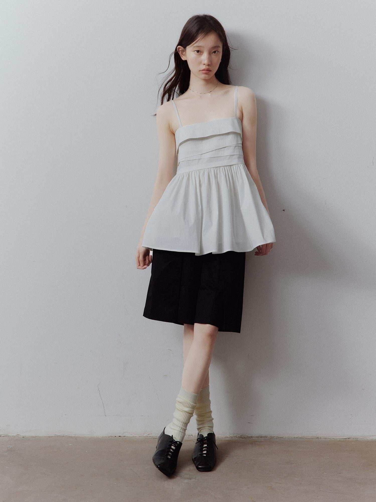 FUSSED Mist White Layered Patchwork Irregular Pleated Zipper Women&