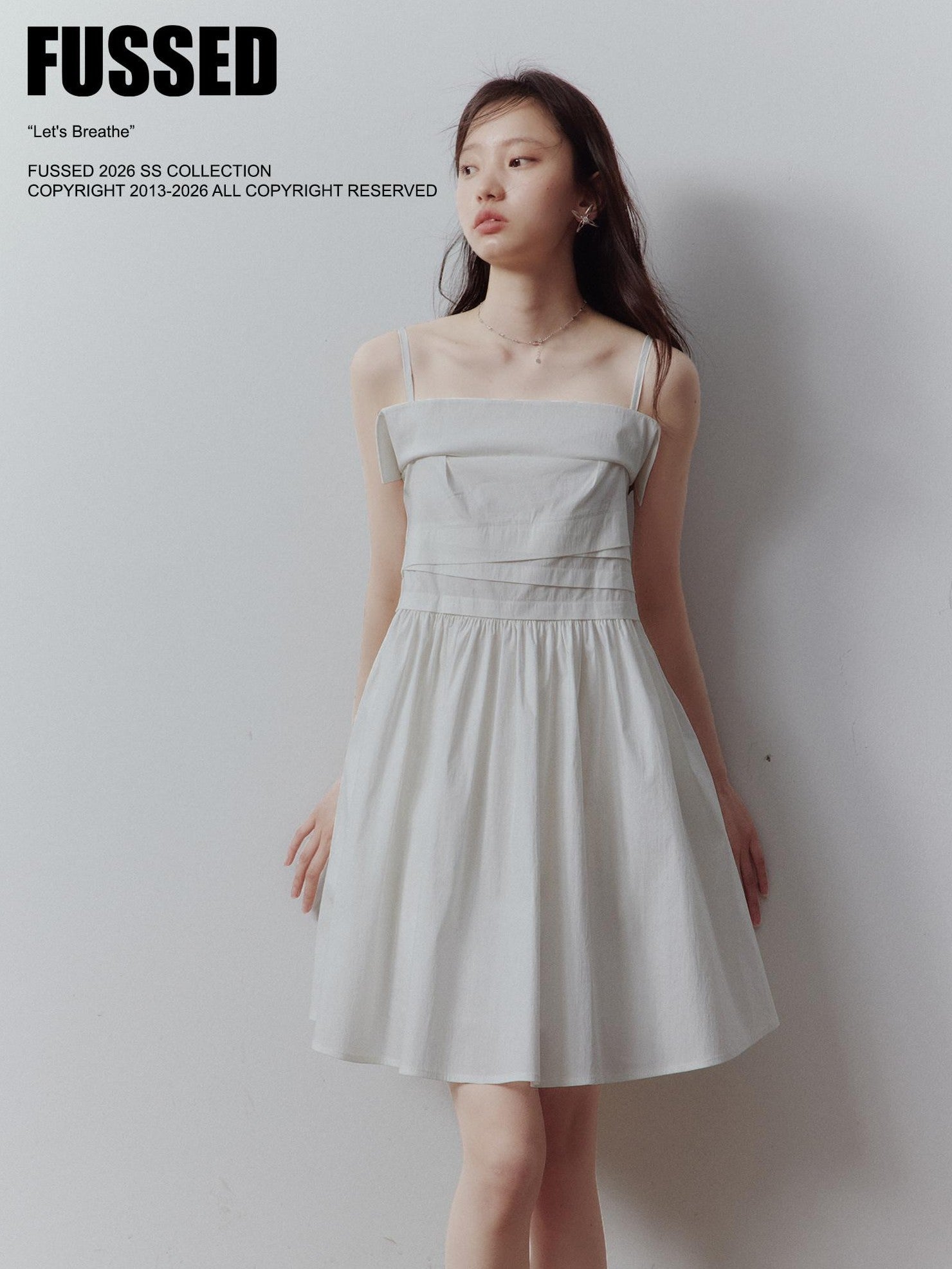 FUSSED Mist White Layered Patchwork Irregular Pleated Zipper Women&