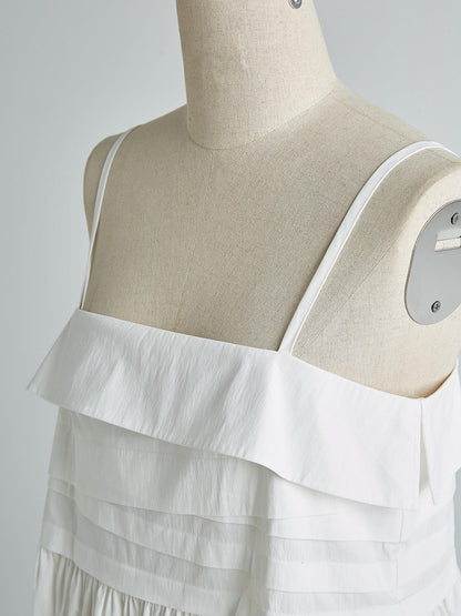 FUSSED Mist White Layered Patchwork Irregular Pleated Zipper Women&