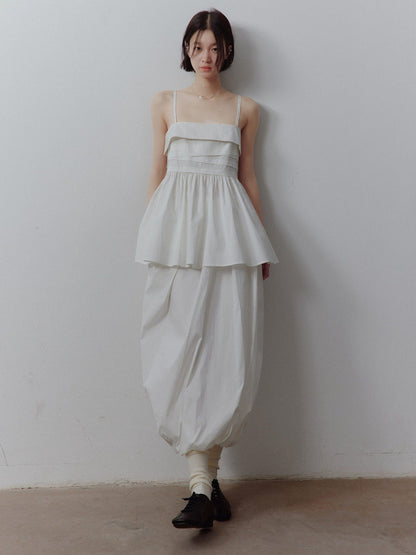 FUSSED Mist White Layered Patchwork Irregular Pleated Zipper Women&