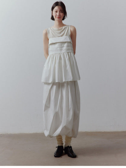 FUSSED Mist White Layered Patchwork Irregular Pleated Zipper Women&