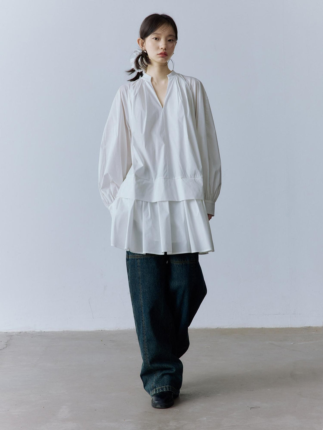 FUSSED Mist White Layered V-neck Women&