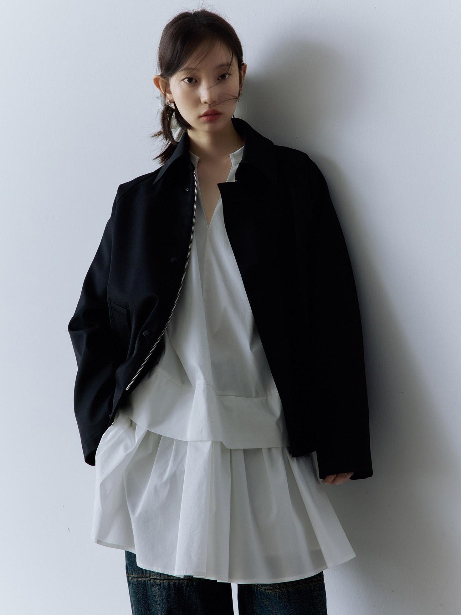 FUSSED Mist White Layered V-neck Women&