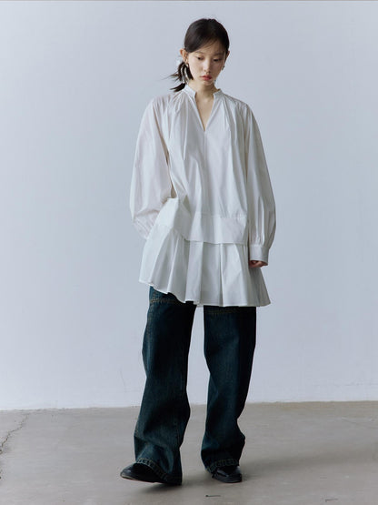 FUSSED Mist White Layered V-neck Women&