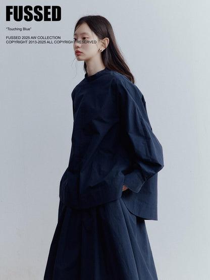 FUSSED Mist White Oversized Asymmetric Sleeve Cutout Splice Women&