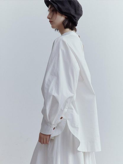 FUSSED Mist White Oversized Asymmetric Sleeve Cutout Splice Women&