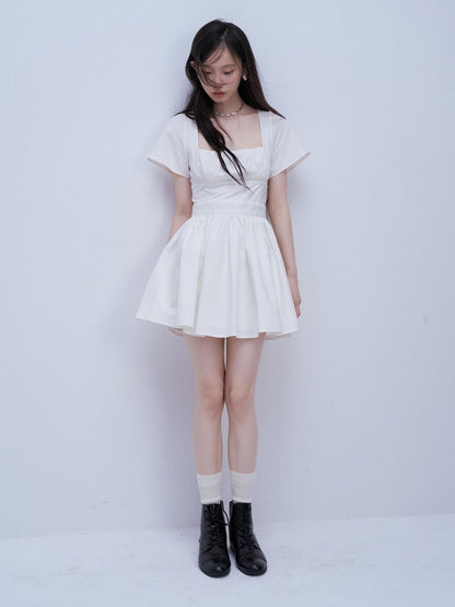 FUSSED Mist White Square Neck Spliced Waist Women&