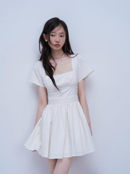 FUSSED Mist White Square Neck Spliced Waist Women&