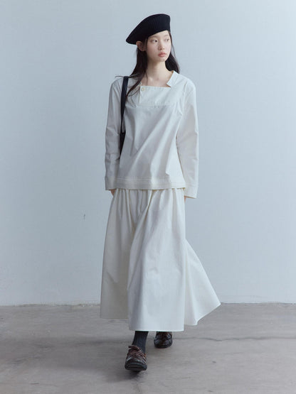 FUSSED Mist White Wool Lace Structured Shirt Collar Women&