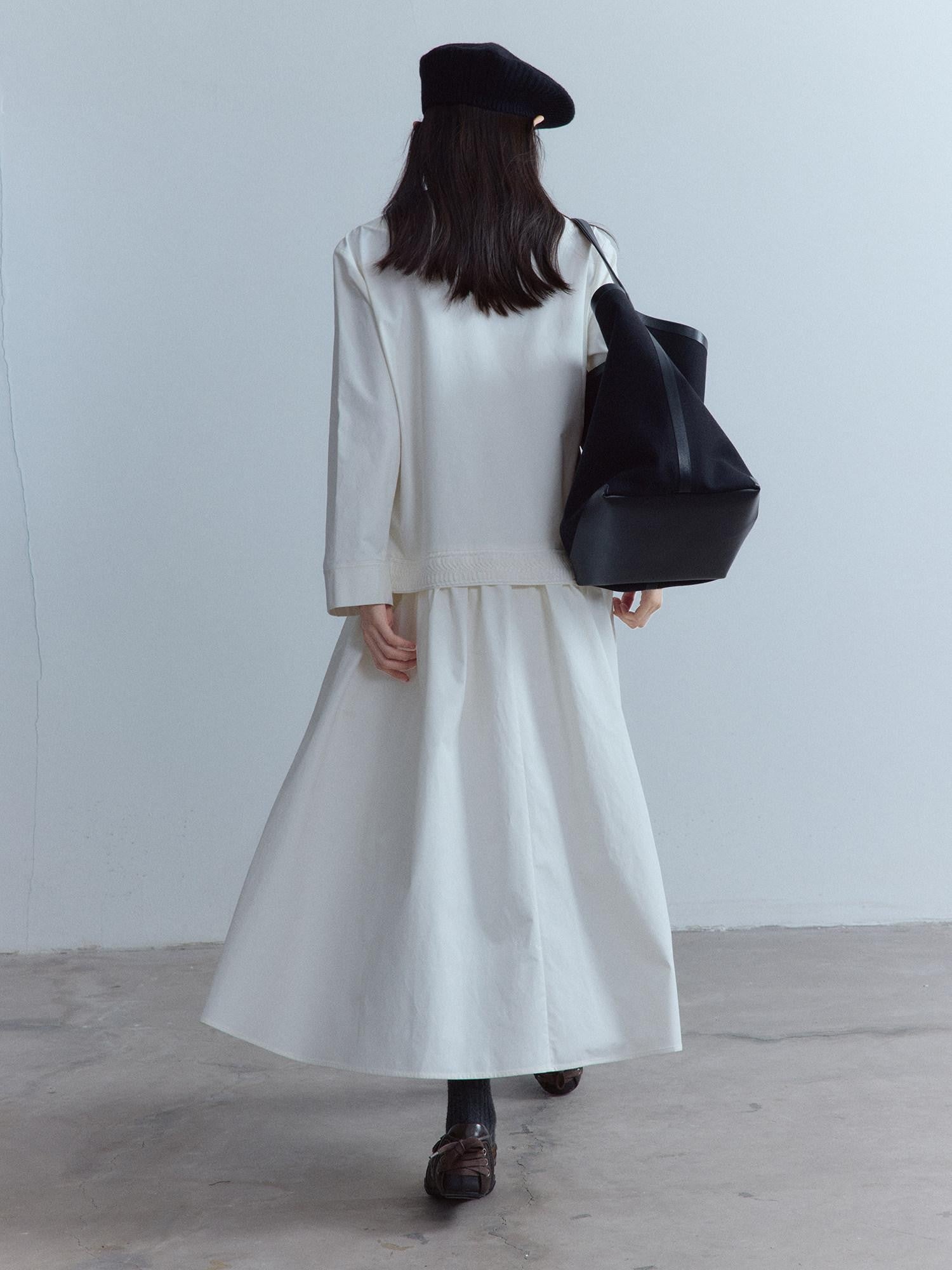FUSSED Mist White Wool Lace Structured Shirt Collar Women&