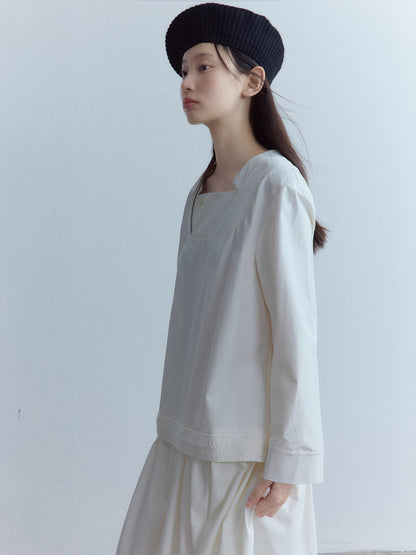FUSSED Mist White Wool Lace Structured Shirt Collar Women&