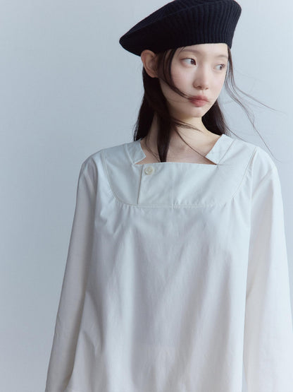FUSSED Mist White Wool Lace Structured Shirt Collar Women&