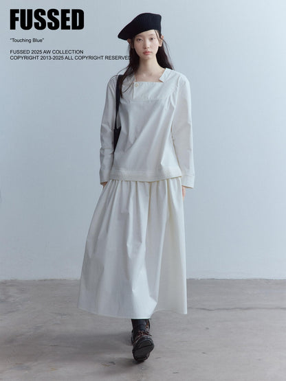 FUSSED Mist White Wool Lace Structured Shirt Collar Women&
