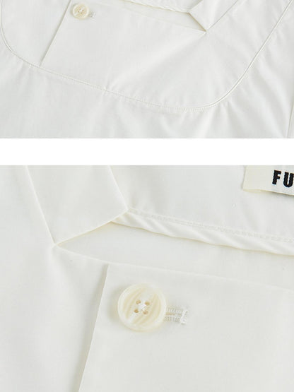 FUSSED Mist White Wool Lace Structured Shirt Collar Women&