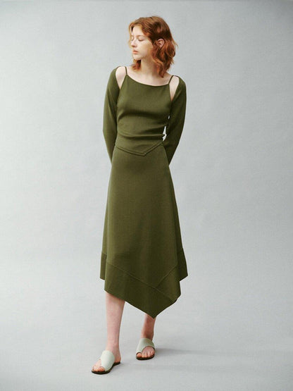 FUSSED Misty Green Asymmetrical Draped Knit Women&