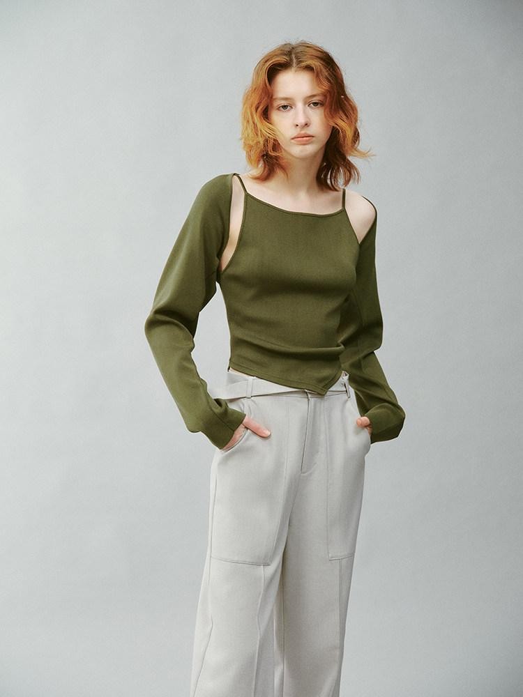 FUSSED Misty Green Asymmetrical Draped Knit Women&