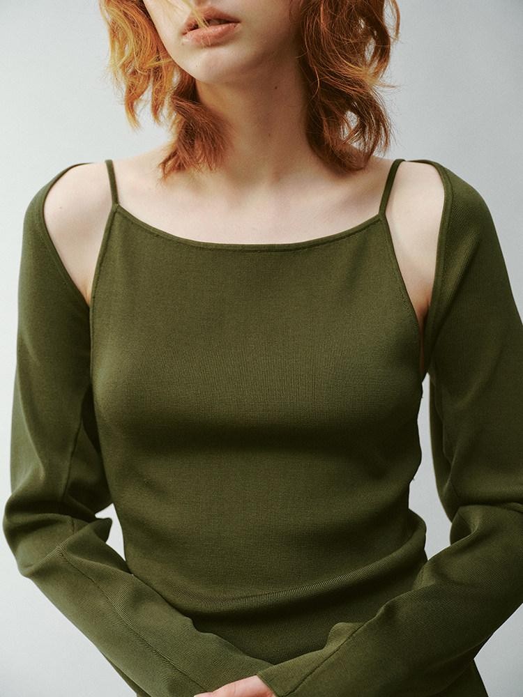 FUSSED Misty Green Asymmetrical Draped Knit Women&