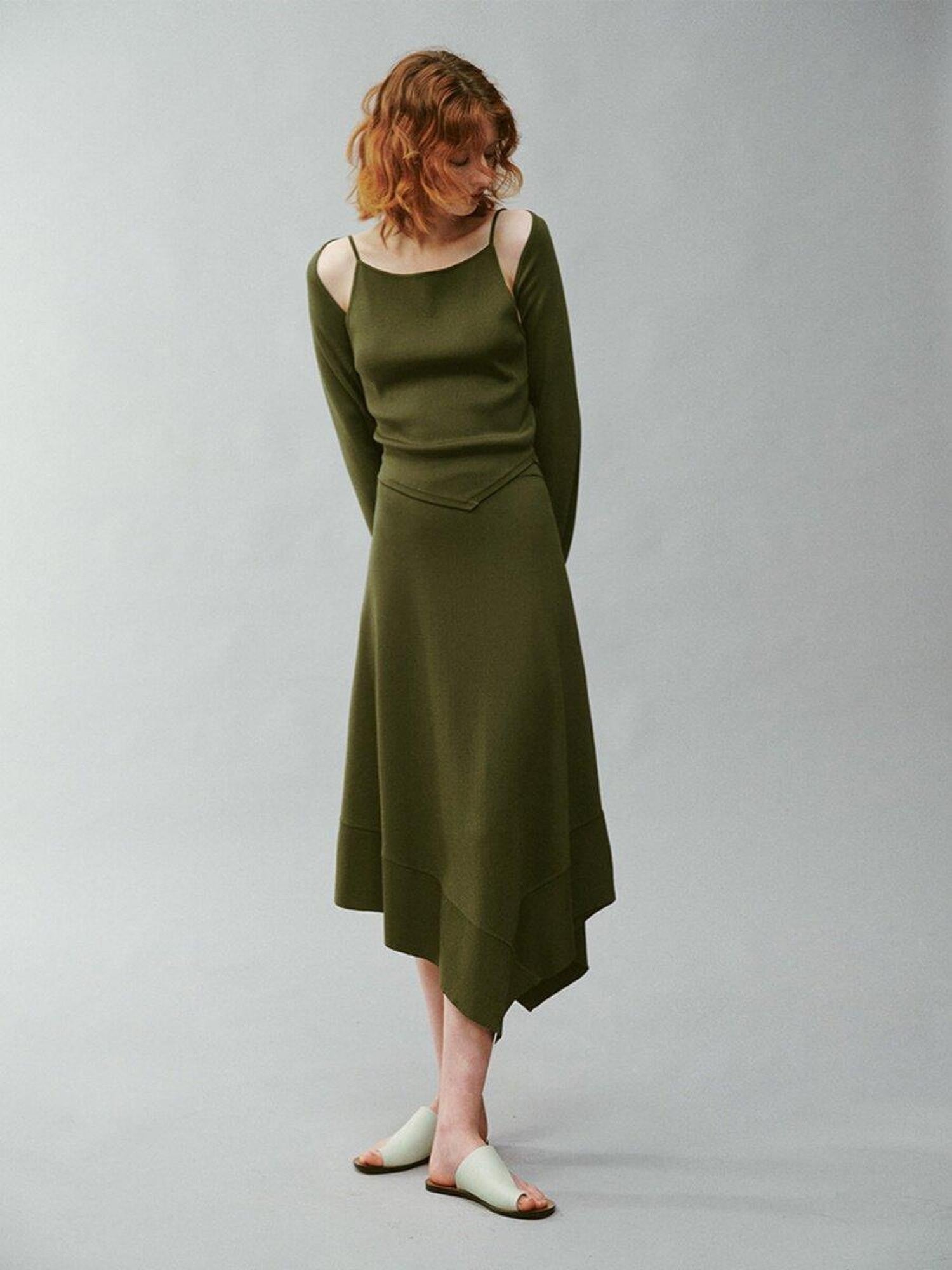 FUSSED Misty Green Asymmetrical Draped Knit Women&