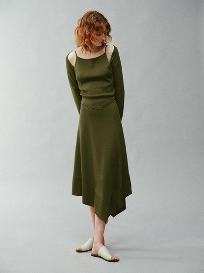 FUSSED Misty Green Asymmetrical Draped Knit Women&
