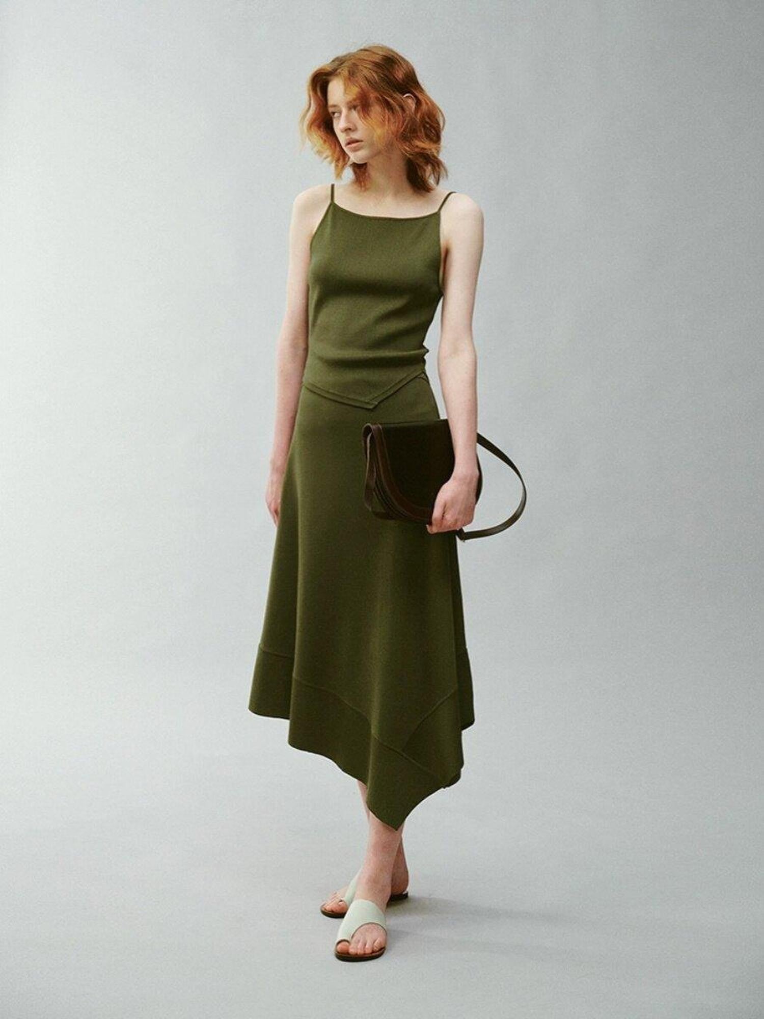 FUSSED Misty Green Asymmetrical Draped Knit Women&