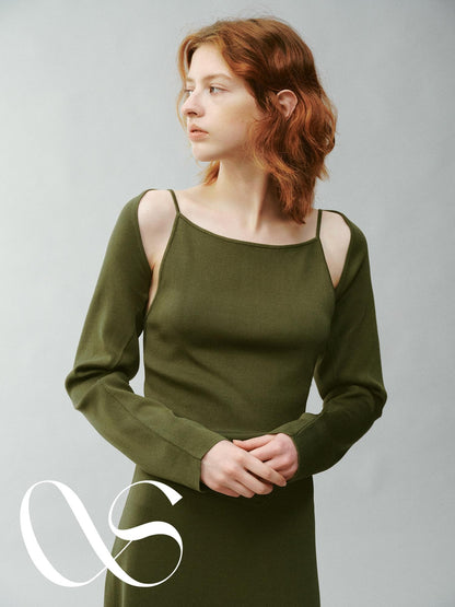 FUSSED Misty Green Asymmetrical Draped Knit Women&