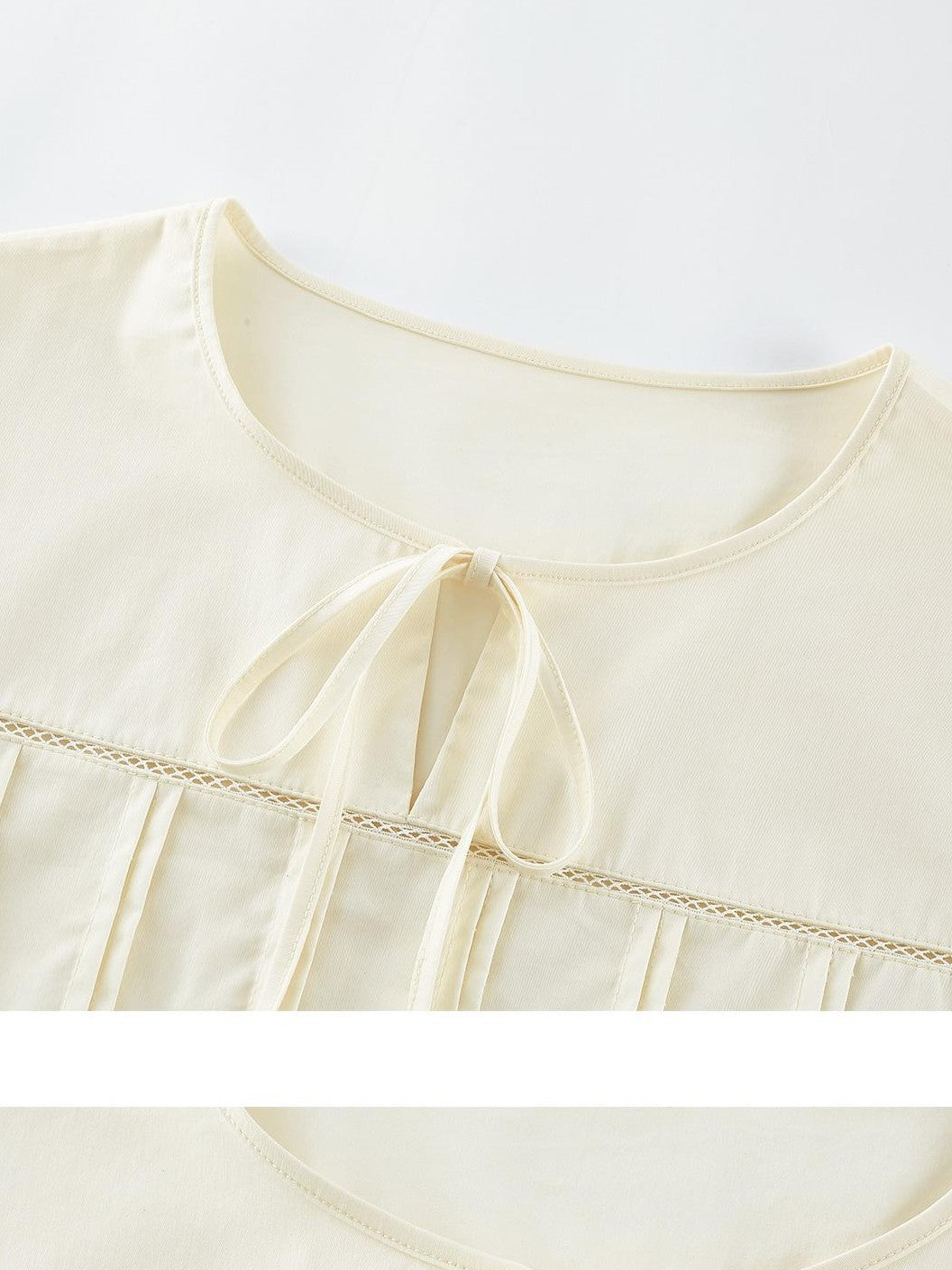 FUSSED Misty White Pin Tuck Lace Splice Puff Sleeve Women&
