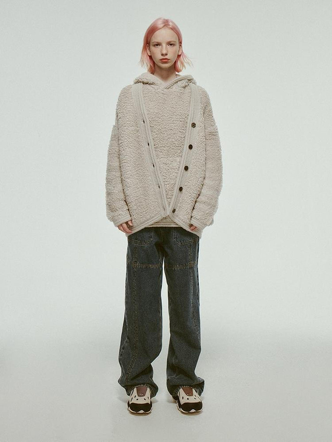 FUSSED Misty Wool Loop Knit Cardigan V-neck T-shirt Long Sleeve