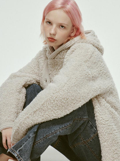 FUSSED Misty Wool Loop Knit Cardigan V Neck T Shirt Long Sleeve