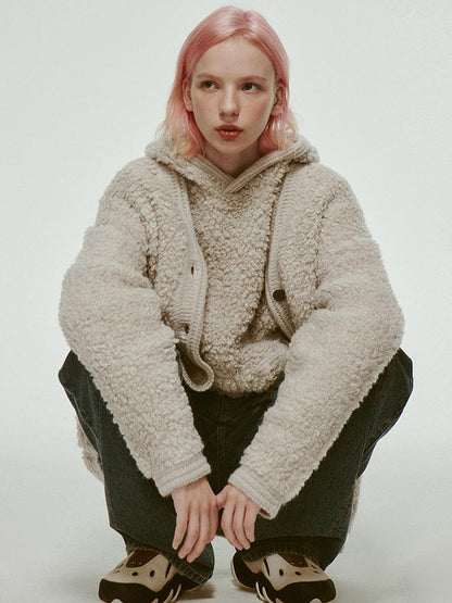 FUSSED Misty Wool Loop Knit Cardigan V Neck T Shirt Long Sleeve