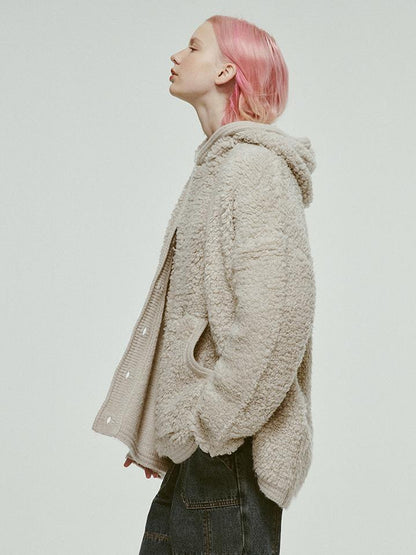 FUSSED Misty Wool Loop Knit Cardigan V Neck T Shirt Long Sleeve