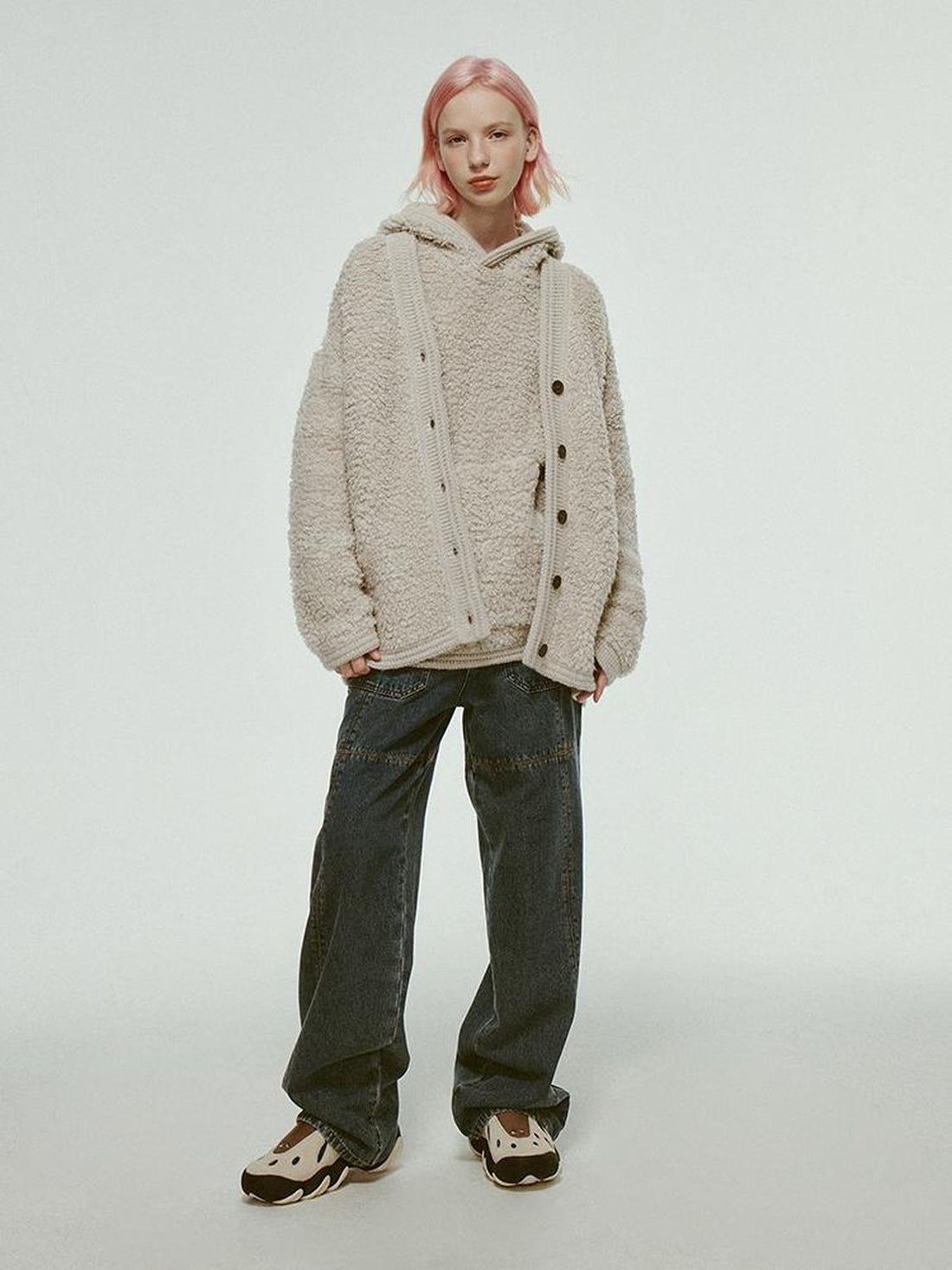 FUSSED Misty Wool Loop Knit Cardigan V-neck T-shirt Long Sleeve