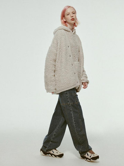 FUSSED Misty Wool Loop Knit Cardigan V Neck T Shirt Long Sleeve
