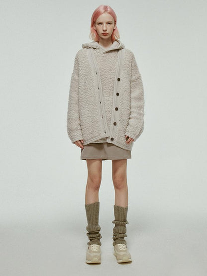FUSSED Misty Wool Loop Knit Cardigan V Neck T Shirt Long Sleeve