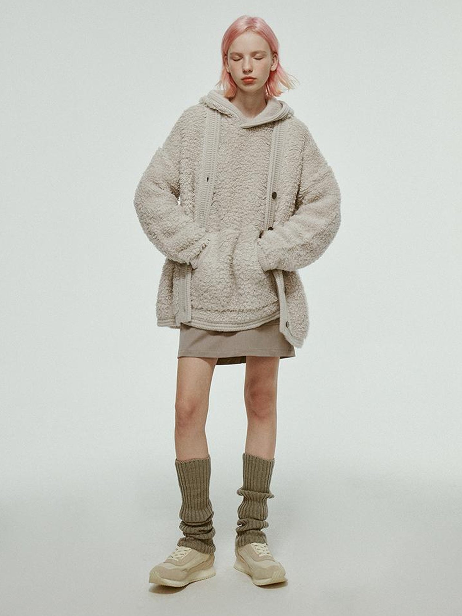 FUSSED Misty Wool Loop Knit Cardigan V Neck T Shirt Long Sleeve