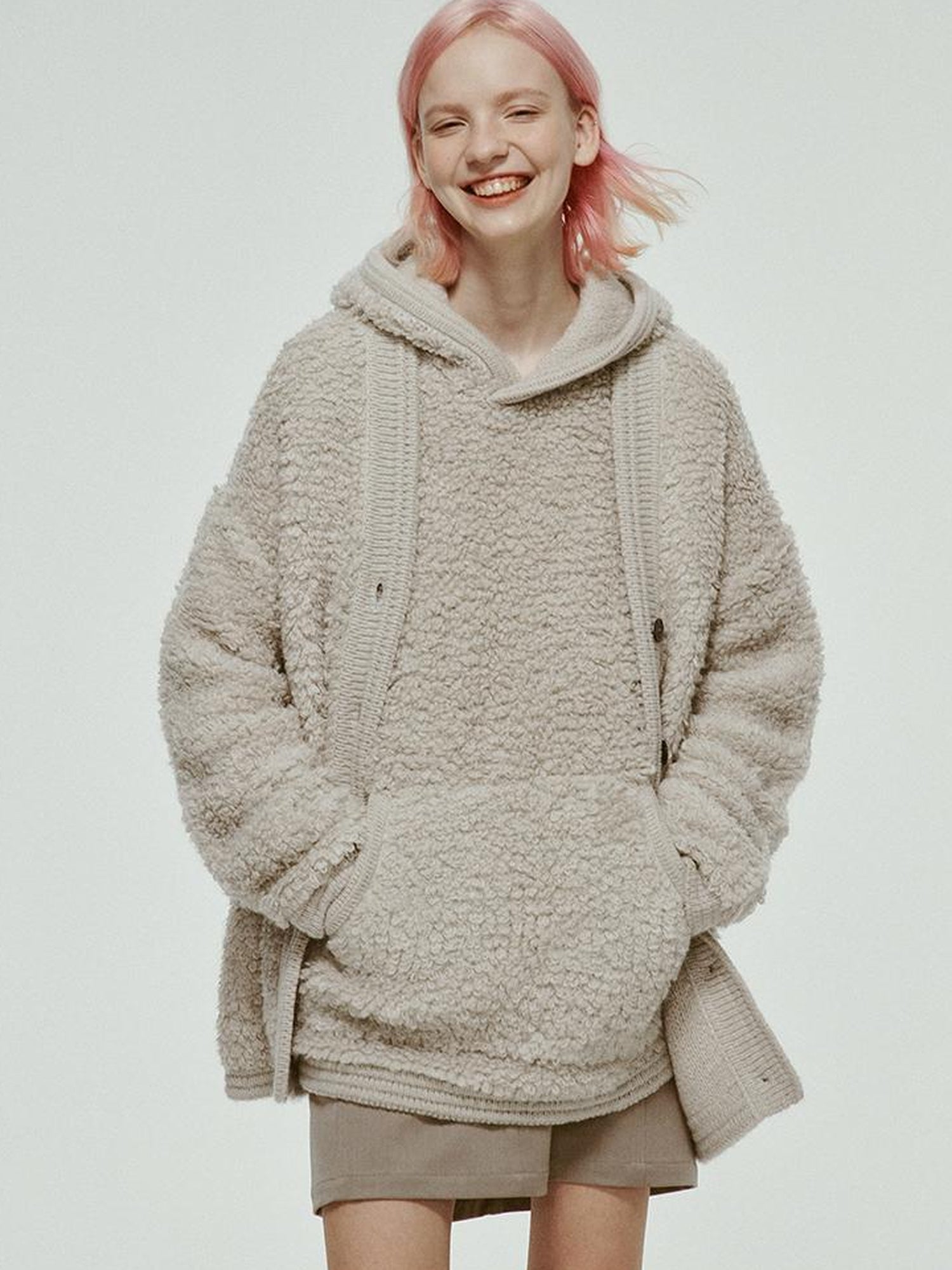 FUSSED Misty Wool Loop Knit Cardigan V Neck T Shirt Long Sleeve