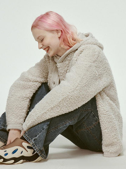 FUSSED Misty Wool Loop Knit Cardigan V Neck T Shirt Long Sleeve