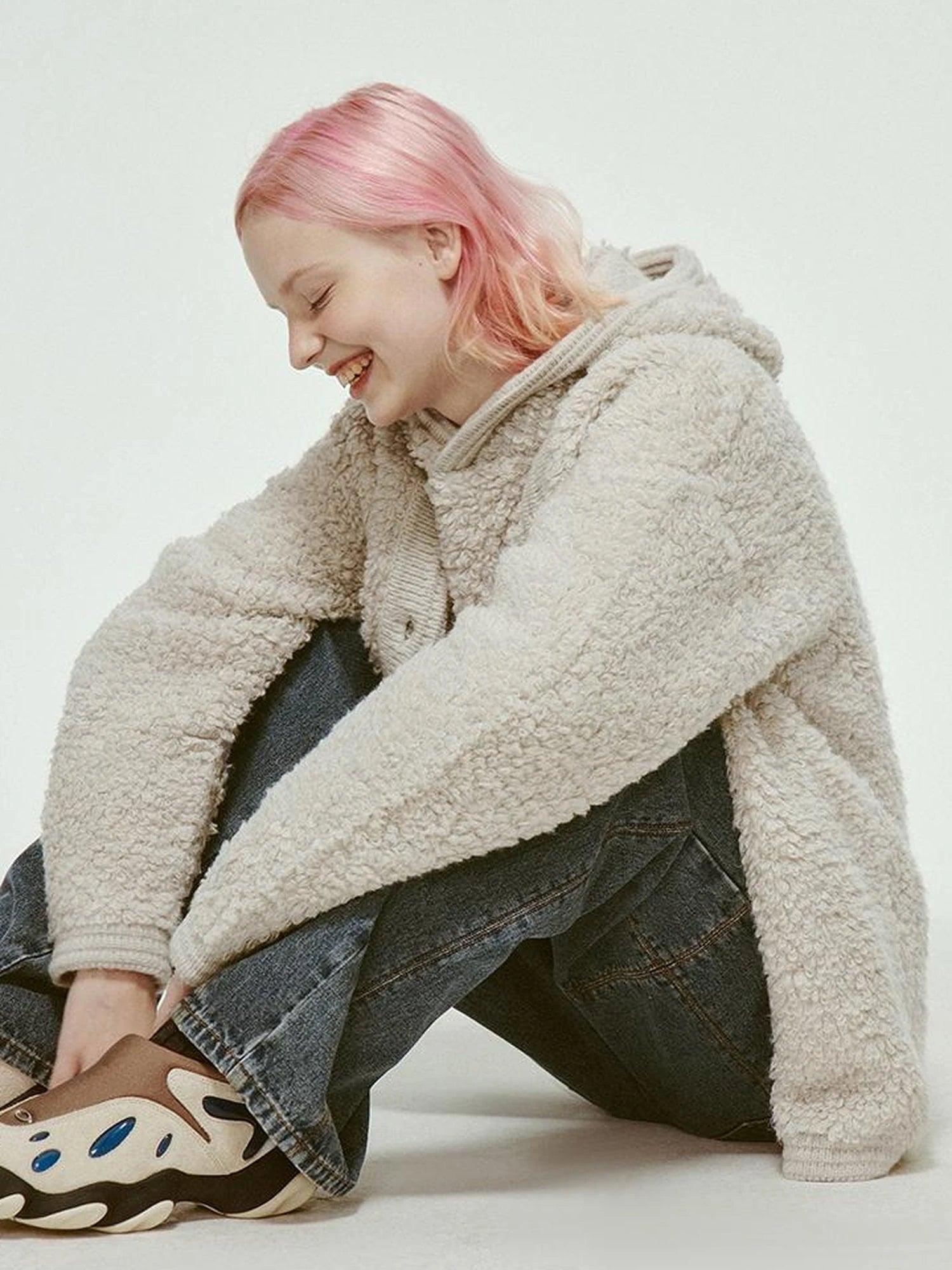 Misty Wool Loop Knit Cardigan V-neck T-shirt Long Sleeve