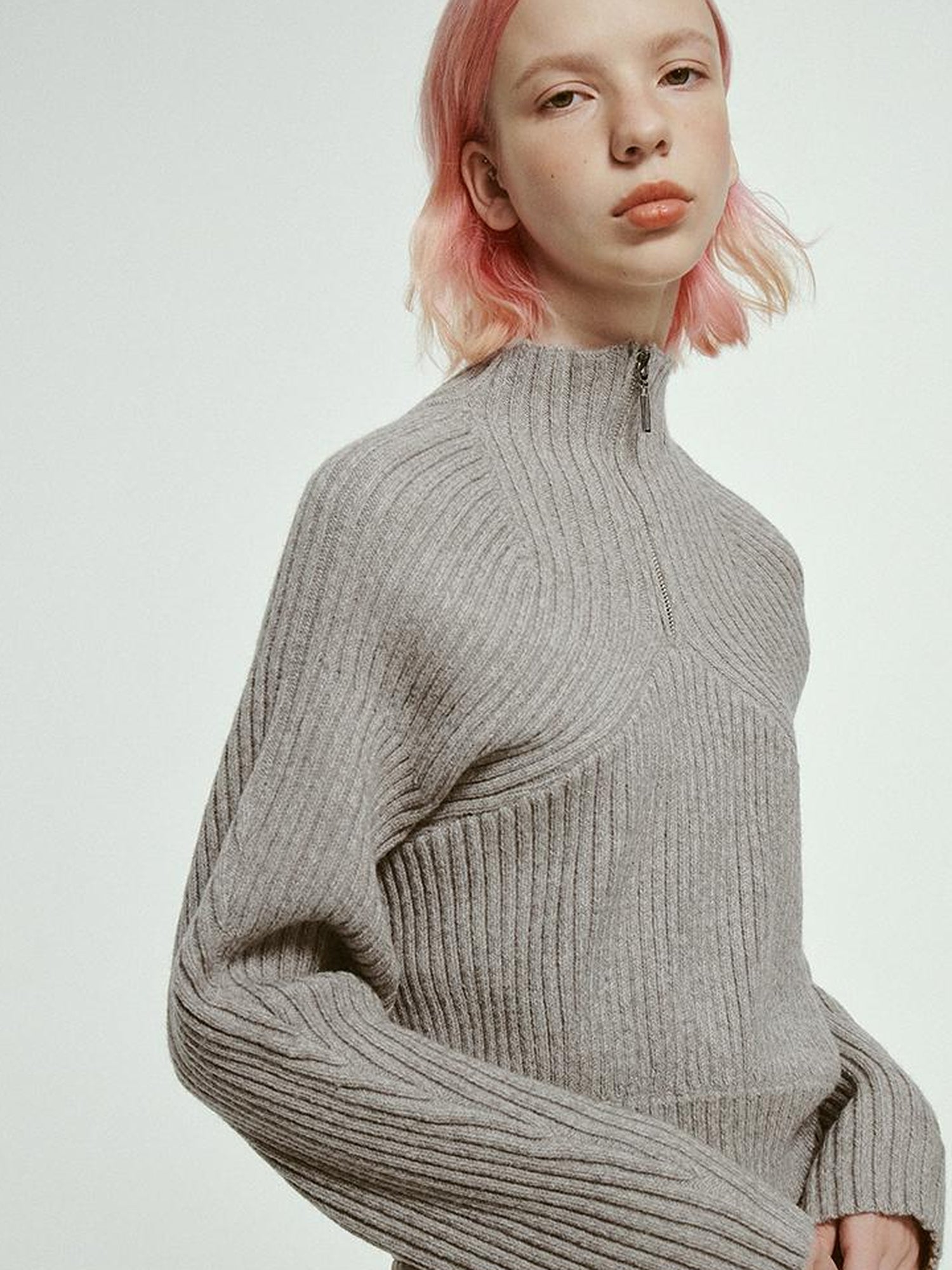 FUSSED Mohair Blend High Neck Zip Up Sweater