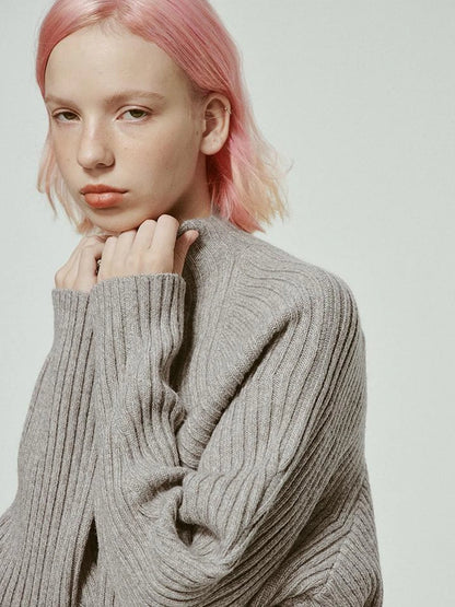 Mohair Blend High Neck Zip Up Sweater