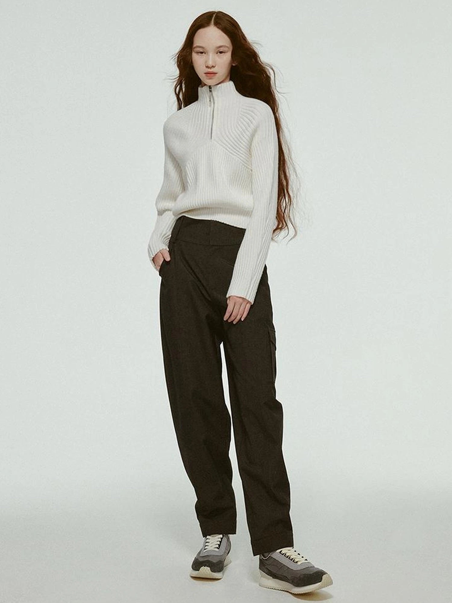 Mohair Blend High Neck Zip Up Sweater