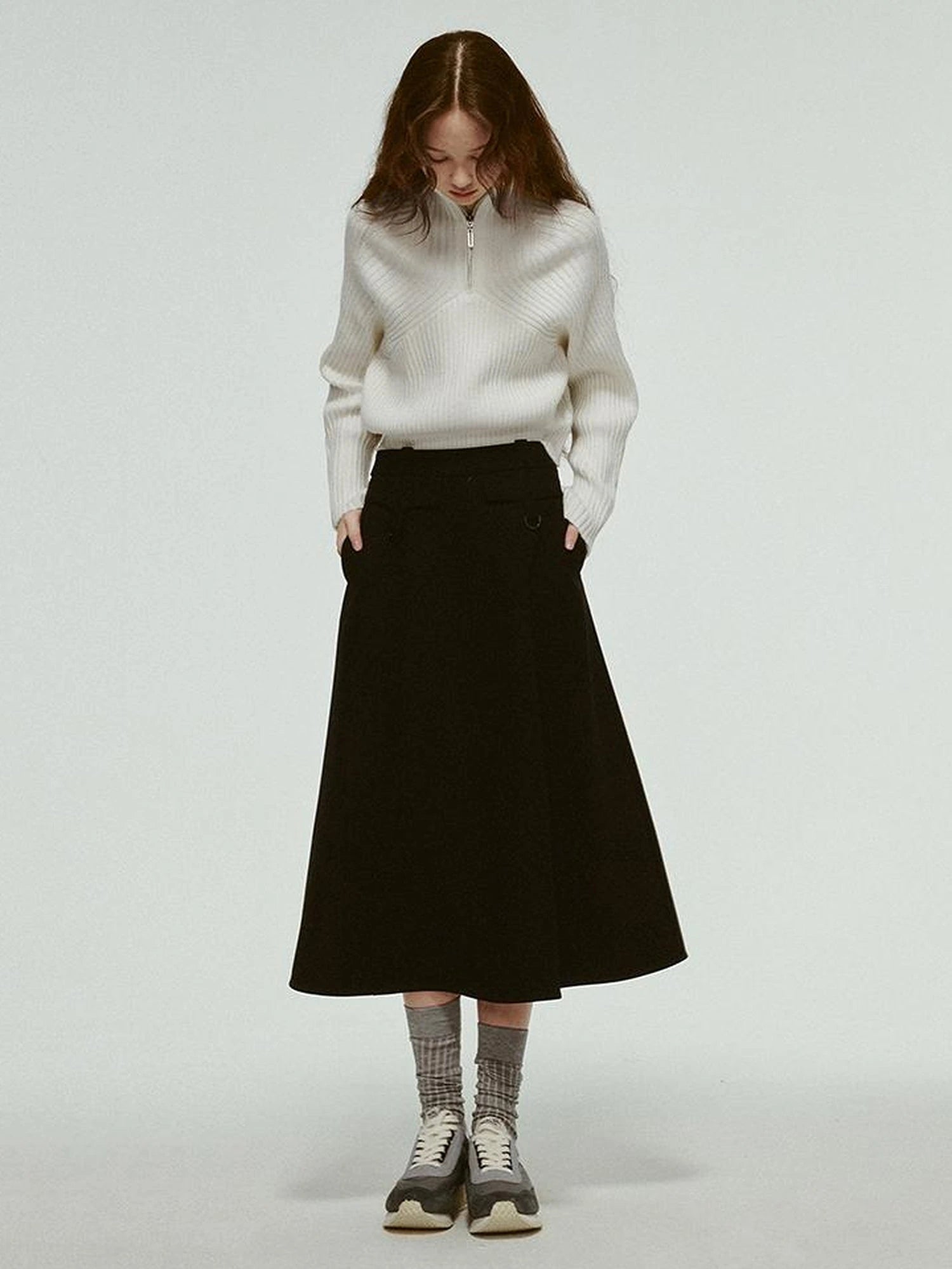 Mohair Blend High Neck Zip Up Sweater